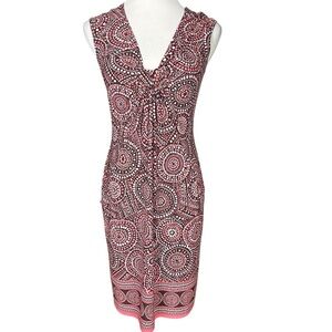 London Times Dress Womens Size 8 Pink Brown Geometric Sheath Knee Length